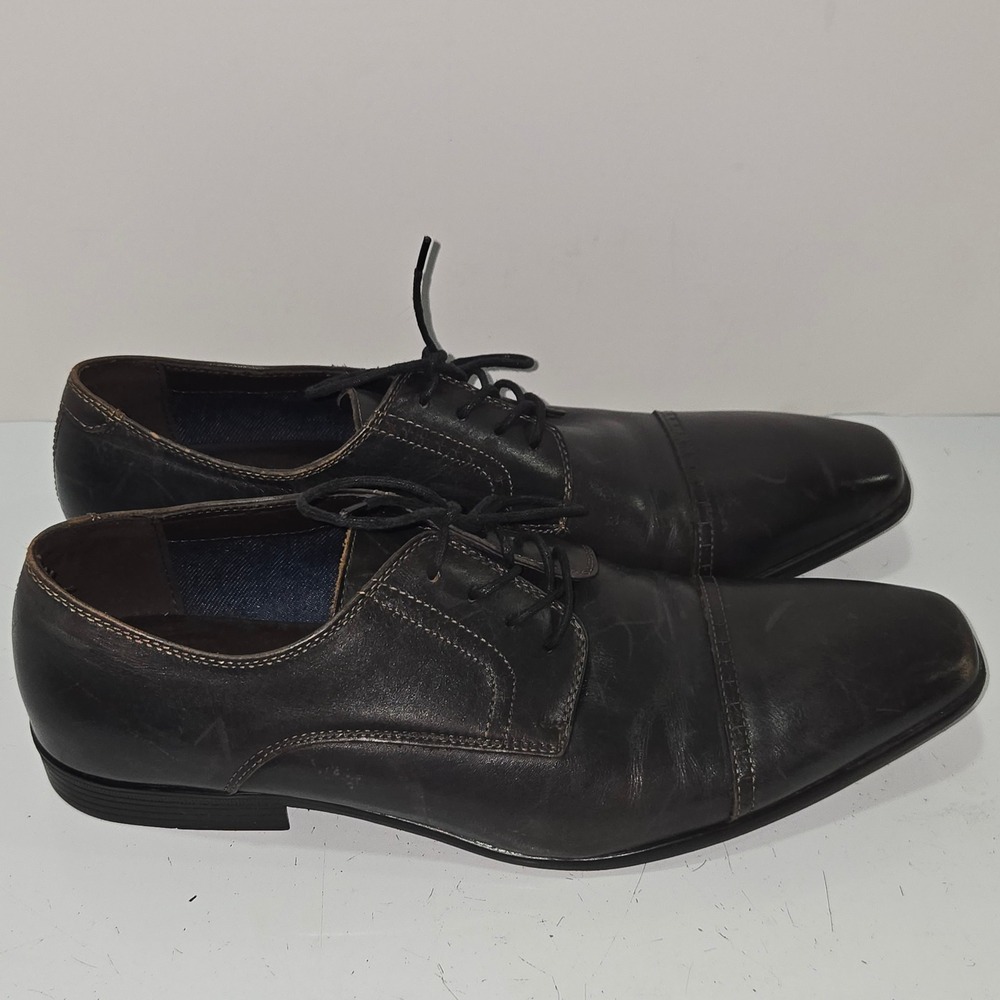 La Milano Mens A11230 Med Gray Genuine Leather Cap Toe Oxford Dress Shoes Siz 13
